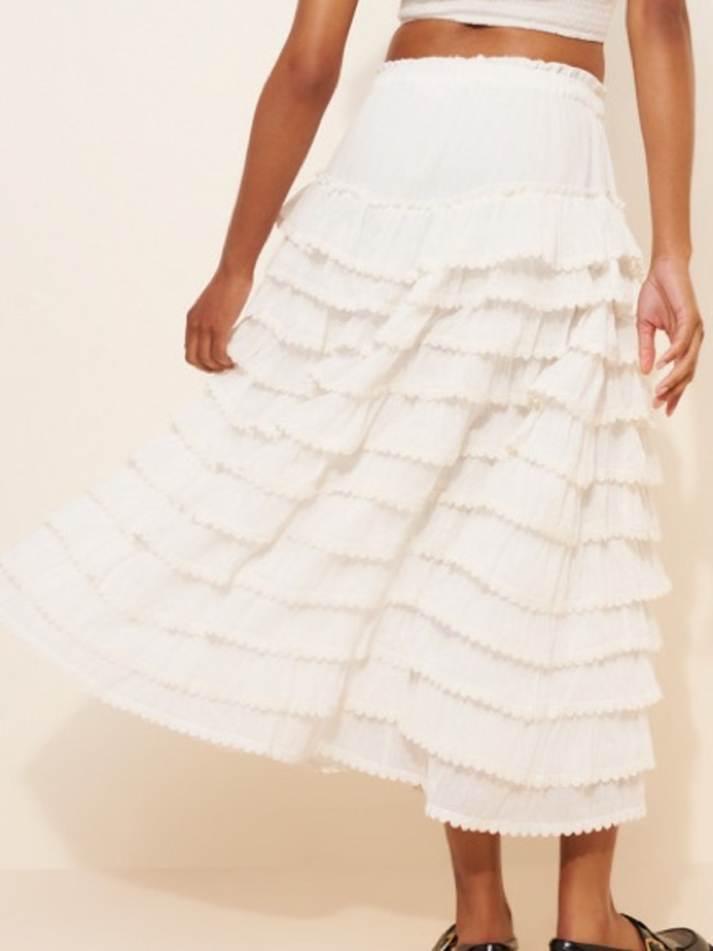 Amy Jane London Anastasia White Tiered Eyelet Ruffle Midi Skirt S Cottagecore - Picture 9 of 13